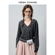 VEGA CHANG【云糯衫】美利奴100%純羊毛針織衫女春裝開(kāi)衫裸感毛衣 深霧灰(毛針織衫) 均碼