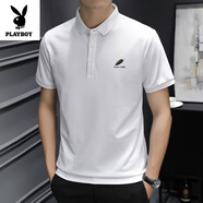 花花公子（PLAYBOY）夏季男士T恤純棉短袖男薄款翻領(lǐng)POLO衫潮流上衣夏天衣服男裝新款 1221白色 XL 適合120-135斤
