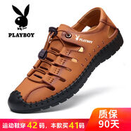 花花公子花花公子PLAYBOY男鞋2024軟底涼鞋爸爸鞋真皮洞 花025黃棕色 38