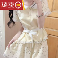 OUOETY桐鄉(xiāng)金豐源服飾甜美風(fēng)奶油波點(diǎn)法式娃娃領(lǐng)短袖上衣系帶可愛短裙高 上衣（送腰帶） 2XL
