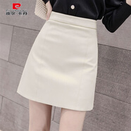 皮爾卡丹新款春秋季皮裙半身裙a字裙網(wǎng)紅氣質(zhì)高腰一步包臀皮短裙子女裝潮 豎條紋杏色 S :95斤內