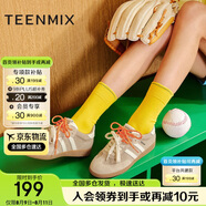 天美意女鞋麥浪鞋平底德訓(xùn)鞋運(yùn)動(dòng)板鞋雙鞋帶休閑鞋子2025夏 灰白色 38