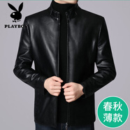 花花公子（PLAYBOY）皮衣男春秋款中年男裝外套冬季加絨加厚款50歲爸爸裝休閑皮夾克 【春秋款】黑色立|領(lǐng)T30 常規(guī) S 165/建議體重(90-110斤)