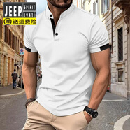 吉普（JEEP）2025夏季新款POLO衫男士大碼寬松亨利領(lǐng)運(yùn)動(dòng)馬球衫套頭顯瘦T恤衫 白色D-1 XL