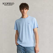 Scofield男士24年夏季新款棉質(zhì)圓領(lǐng)簡約通勤休閑多色修身短袖T恤 淺藍色 L (175)