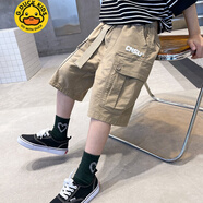 G.DUCKKIDS男童工裝短褲春秋薄款潮兒童夏裝男孩休閑褲中褲中大童褲子五分褲 深卡其布色 【沒(méi)有腰帶】 140 適合身高140厘米左右