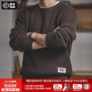 馬登工裝 圓領(lǐng)粗線毛衣男春季阿美咔嘰寬松復(fù)古純色保暖針織衫 咖啡色 S