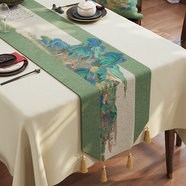 優(yōu)觀(guān)新中式禪意桌旗茶席長(zhǎng)條餐桌布茶桌墊布茶幾裝飾蓋布茶旗 山水-潯陽(yáng)梯形C流蘇米雪尼爾 35x120cm(適于於桌面長(zhǎng)70-80cm