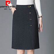 皮爾卡丹（pierre cardin）秋冬加厚毛呢短裙女彈力高腰加大碼百搭中長a字半身裙包臀一步裙 灰色 S 27碼(2尺0)