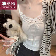 俞兆林（YUZHAOLIN）品牌新款胖mm200斤大碼純欲蝴蝶結蕾絲邊吊帶背心女夏季寬松打底 169#蕾絲蝴蝶結[白色]不帶胸墊 M 建議80-100斤