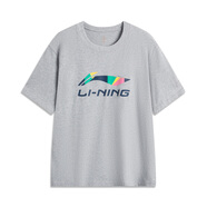 李寧短袖男夏季2025新款運動(dòng)t恤女圓領(lǐng)純棉半袖情侶款百搭休閑寬松T恤 花灰色LININGlogo印花【寬松款】 M (170) (100-125斤)