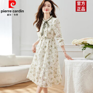 皮爾卡丹（pierre cardin）2025新款春夏裝長(cháng)袖超仙氣雪紡小碎花連衣裙女氣質(zhì)收腰a字型裙子 綠碎花 M
