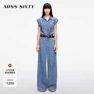 MISS SIXTY2025春季新款牛仔連體褲女復古工裝一體式連衣褲 中藍 L