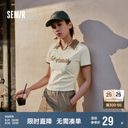 森馬（Semir）POLO衫女短款小心機(jī)撞色夏季復(fù)古字母緊身套頭衫109324115006