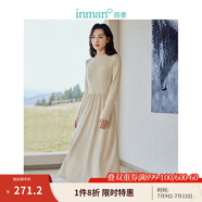茵曼（INMAN）燈芯絨連衣裙春秋女裝新品長袖休閑針織禮服中長裙子 淡香杏-18348727 L