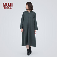 無(wú)印良品（MUJI）女式 起毛 V領(lǐng)長(zhǎng)袖連衣裙 女款長(zhǎng)裙裙子秋冬 女裝 BC2FBC3A 炭灰色 L (165/88A)