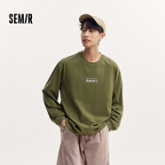 森馬（Semir）長袖T恤男重磅寬松打底上衣撞色字母印花情侶裝秋季內(nèi)搭外穿 軍綠40602 XL