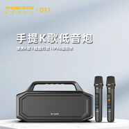 維爾晶維爾晶D11手提便攜K歌藍牙音響U盤播放炫酷燈效六級防水低音炮家庭移動KTV支持雙麥K歌藍牙音箱 黑色雙麥