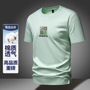 諾貝爾保羅（NOBOLPAUL）新品美式復古潮牌重磅高棉短袖T恤男圓領(lǐng)寬松字母半袖t恤衫夏裝 2513-5淺綠南瓜 M 【建議90-110斤】