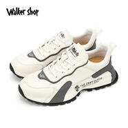 Walker Shop 休閑鞋男【頭層牛皮】潮流厚底增高老爹鞋男百搭透氣跑步運(yùn)動(dòng)鞋 白色【全皮款】 43