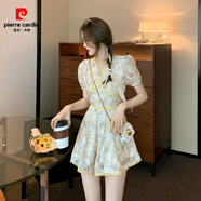 皮爾卡丹（pierre cardin）夏季新款法式小個(gè)子連體衣女裝小香風(fēng)氣質(zhì)碎花雪紡連身連體短褲裙 黃色 S