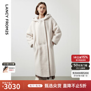 朗姿【尖貨補單】麂皮絨羊毛羊剪絨外套大衣女法式連帽泰迪顆粒絨皮草 本白色 2XL
