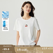 茵曼（INMAN）百搭舒適繡花短袖白T恤女2025夏季時尚寬松顯瘦休閑圓領(lǐng)上衣 白色-小熊 L
