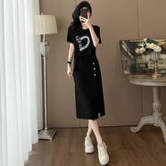 Mad Cortes休閑時尚套裝裙夏季顯瘦氣質(zhì)減齡洋氣韓版女士運動風半身裙兩件套 黑色 L （111-120斤）