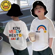G.DUCKKIDS小黃鴨男童短袖T恤夏秋季新款女童短袖純棉2025新款兒童打底衫寶 白色-KON彩虹雙面印 110 cm
