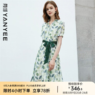 顏域印花連衣裙女士秋裝新款時(shí)尚減齡收腰顯瘦碎花裙子 綠色短袖 S/36