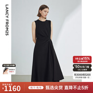 朗姿無(wú)袖別致設計感法式氣質(zhì)裙子女夏新款高級感顯瘦連衣裙 黑色 S