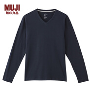 無(wú)印良品 MUJI 男式 V領(lǐng)長(zhǎng)袖T恤 深藍(lán)色 M