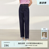 迪賽尼斯2024春季新款復(fù)古風(fēng)寬松高腰鉛筆褲百搭水洗直筒牛仔褲女 牛仔藍(lán) L