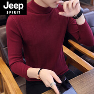 JEEP SPIRIT吉普長(cháng)袖T恤秋冬季潮流韓版秋衣針織打底衫半高領(lǐng)毛衣男裝上衣服 806酒紅色 L 170