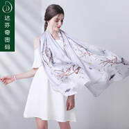 達(dá)芬奇密碼真絲絲巾女士春秋100%桑蠶絲中國(guó)風(fēng)高檔印花媽媽款披肩母親節(jié)禮物 鵲戀枝頭