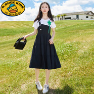 G.DUCKKIDS女童連衣裙夏季薄款2025新款兒童洋氣時(shí)髦感學(xué)生大童夏款裙子 黑色 太陽(yáng)花連衣裙 170