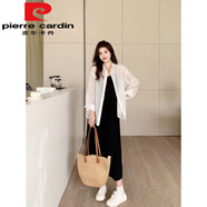 皮爾卡丹大碼女裝黑色雙吊帶連衣裙雪紡防曬襯衫夏季胖mm休閑顯瘦遮肚套裝 吊帶裙+襯衫(版)【感氣質(zhì)/減齡俏 3XL 【160-180斤】