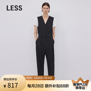 LESS春秋V領(lǐng)連體衣女V領(lǐng)通勤氣質(zhì)拼接撞色短袖連體褲2N7F11360 409/黑藏青 M