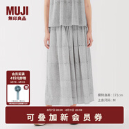 無(wú)印良品（MUJI）女式雕版印染抽褶輕便長(cháng)裙長(cháng)半身裙夏季款裙子純棉女裝25年 灰色圖案 XL (165/74A)