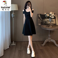 啄木鳥(niǎo)時(shí)尚連衣裙女夏季2025新款今年流行高級感氣質(zhì)休閑露肩吊帶小黑裙 黑色 M