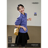 闊色（kuose）藍(lán)色格子襯衫女2025春夏季新款miu系穿搭荷葉邊襯衣上衣短款 格紋（短袖）3014 L