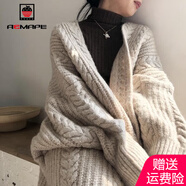 AEMAPE針織衫女2025春秋季新款毛衣開衫復(fù)古時(shí)尚寬松麻花中長(zhǎng)款上衣 杏色 3XL _135-150斤
