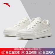 安踏（ANTA）厚底板鞋女鞋白色休閑鞋子增高小 象牙白/芯片灰-1 36