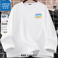 真維斯（JEANSWEST）T恤男女長袖2025春秋純棉親膚打底衫青少年內(nèi)搭上衣服情侶體恤衫 【純棉長袖】白色/彩虹馬賽克X XL (推薦115斤-130斤左右)