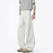 主意范彎刀褲男春秋解構純色大碼胖子直筒衛褲青少年垂感寬松闊腿運動(dòng)褲 K10192花白色 M 90-110斤