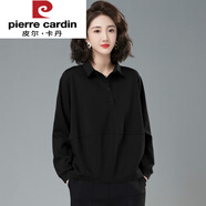 皮爾卡丹（pierre cardin）寬松衛衣女胖胖女短款2025新款秋季polo領(lǐng)中年媽咪春秋款休閑上衣 大碼胖MM專(zhuān)屬黑色 4XL 推薦160-180斤左右