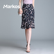 Markos黃色碎花半身裙女夏雪紡短裙魚(yú)尾一步裙夏季薄款包臀裙子粉色半裙 粉碎花 M 腰圍2尺