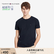 TOMMY HILFIGER【輕柔感】夏季男裝純棉休閑簡約內(nèi)搭百搭圓領(lǐng)短袖上衣T恤10839 藏青色DW5 S (推薦：120-135斤)