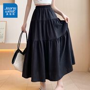 真維斯蛋糕裙女夏季2025新款高腰中長(cháng)款A字半身裙寬松韓版休閑蓬蓬裙女 黑色  加長(cháng)款 L