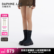 DAPHNE LAB達芙妮方糖短靴厚底增高復(fù)古牛仔口袋煙筒靴9.5CM女靴 黑色 38